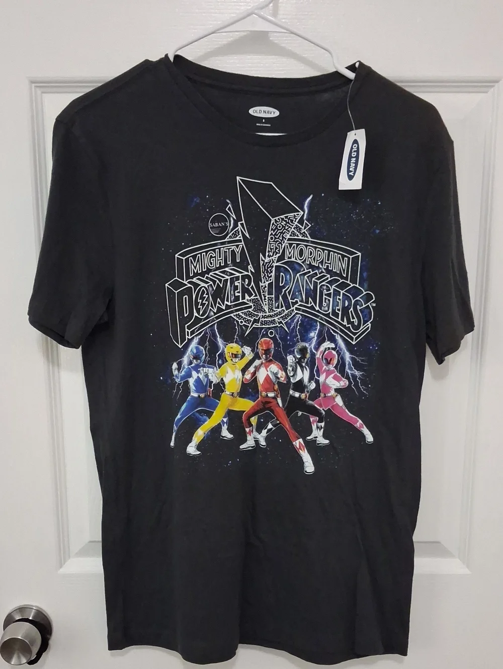 Old Navy Black Mighty Morphin Power Rangers Graphic Tee with Multicolor Rangers